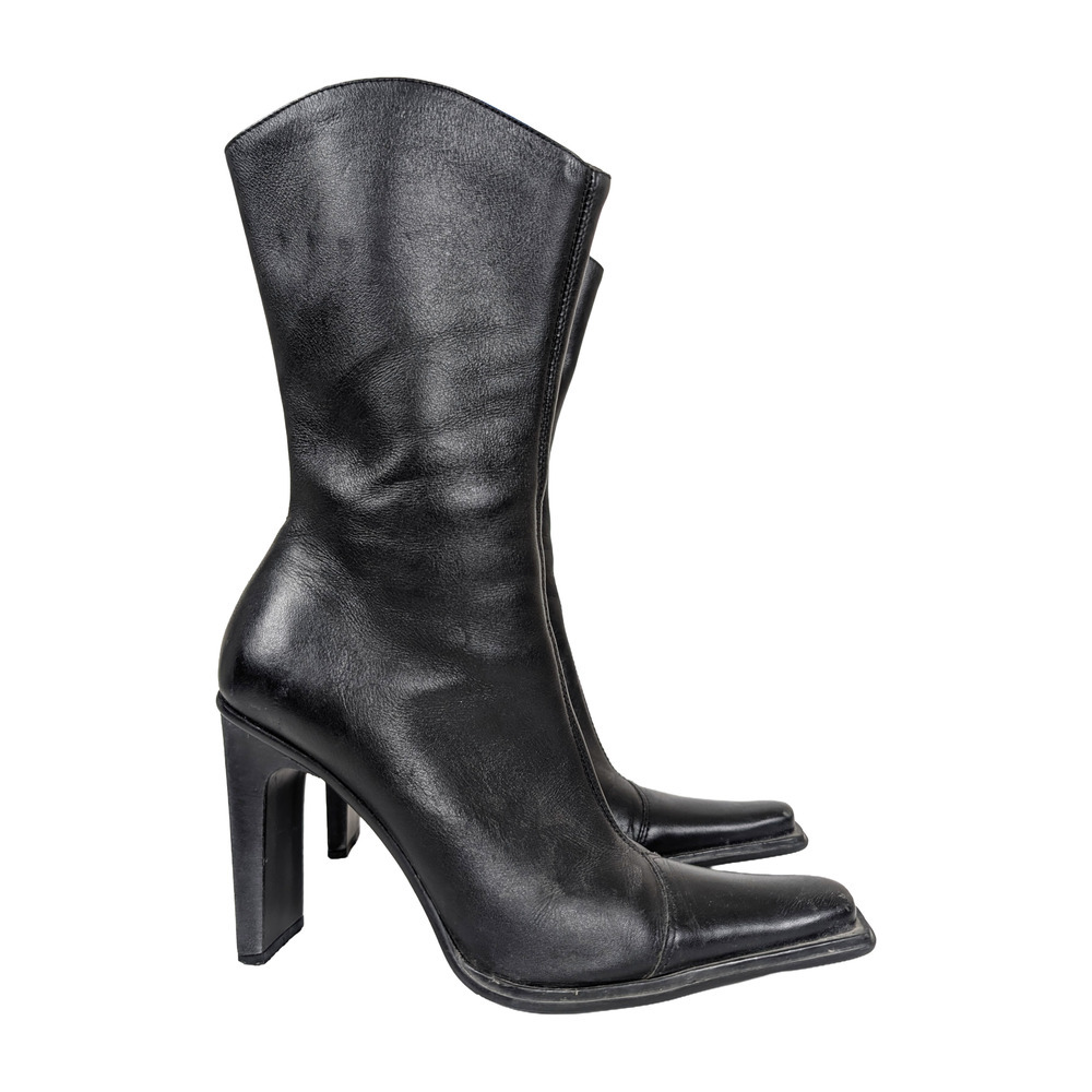 Vintage Steve Madden Heeled Calf Boots Pointed Square Toe Size 6 Black